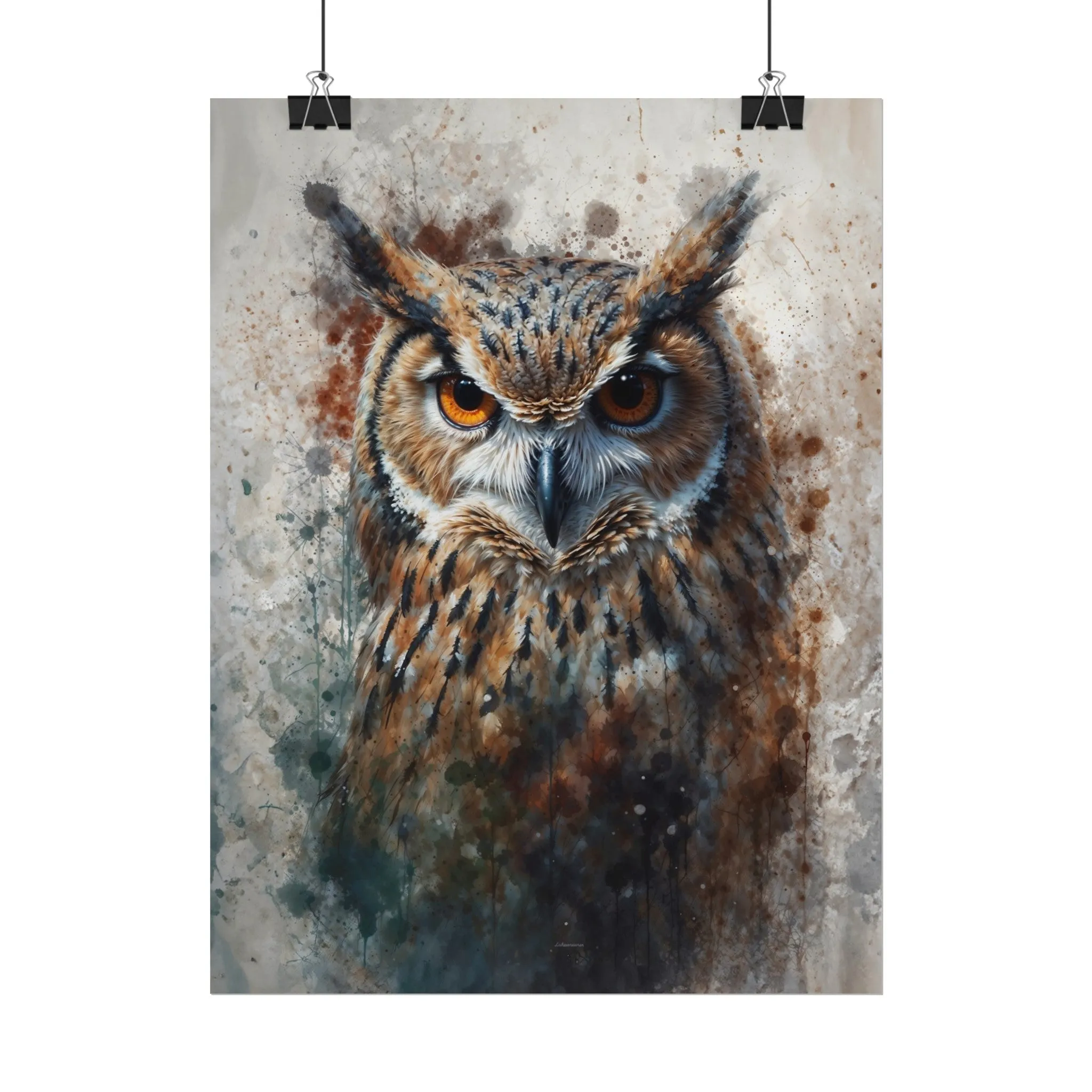 Textured Watercolor Matte Posters -  Watercolor Owl Illustration