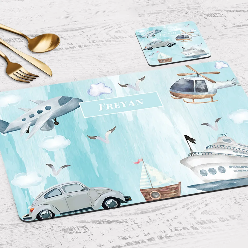 Transport Tableware Set (kids) (4 Placemats & 4 Casters)