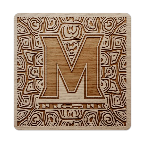 Turtle Shell Pattern w/ UMD "M" LOGO / Wooden Coaster