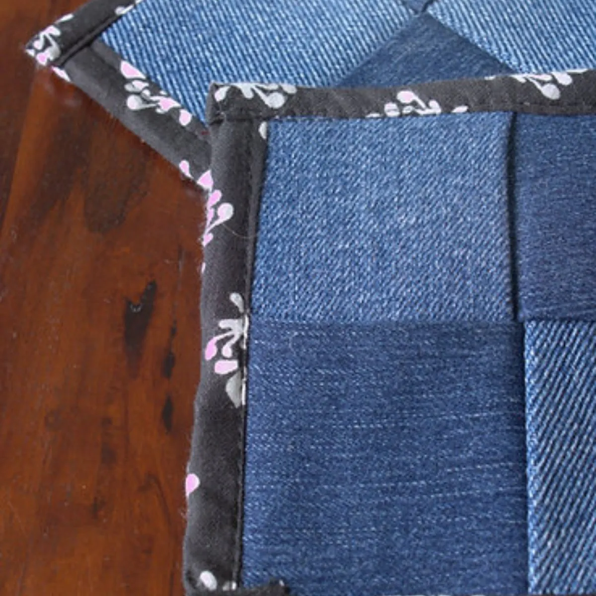 Upcycled Denim Coaster Set (x4)- Black Piping