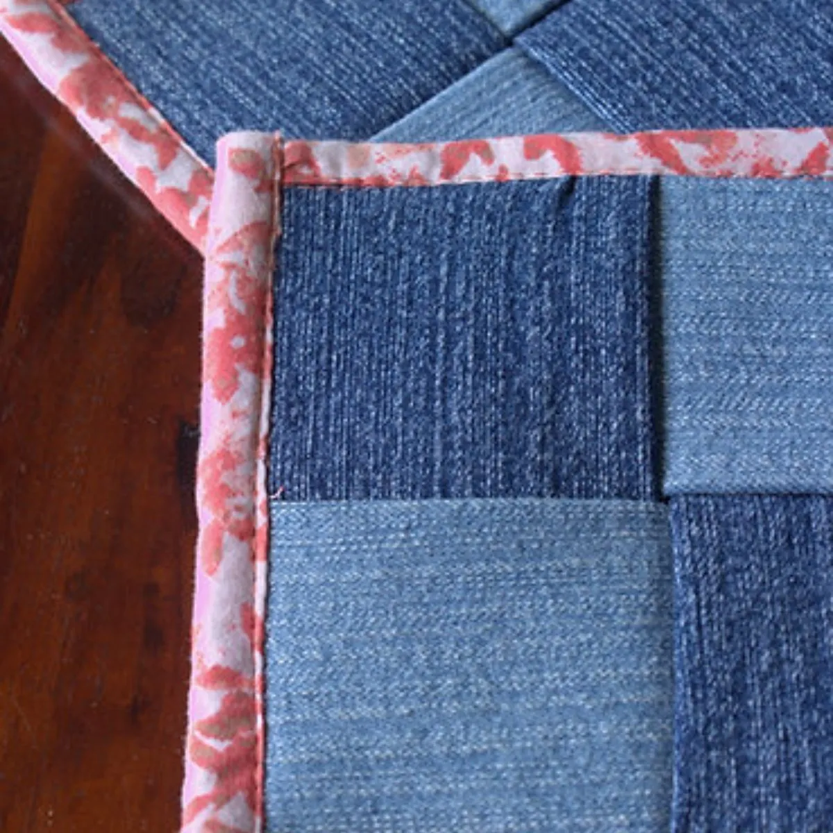 Upcycled Denim Coaster Set (x4)- White Orange Piping