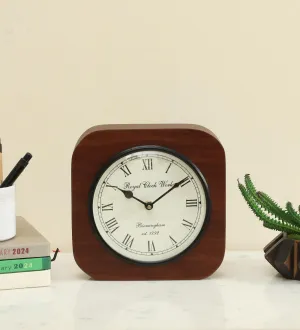 vedas Neel Silent Non Ticking Small Clock Battery Operated, Simply Design, for Bedroon, Bedside, Desk I Wooden | Antique | Vintage | Desk Clock (Size 8 x 8 Inches)