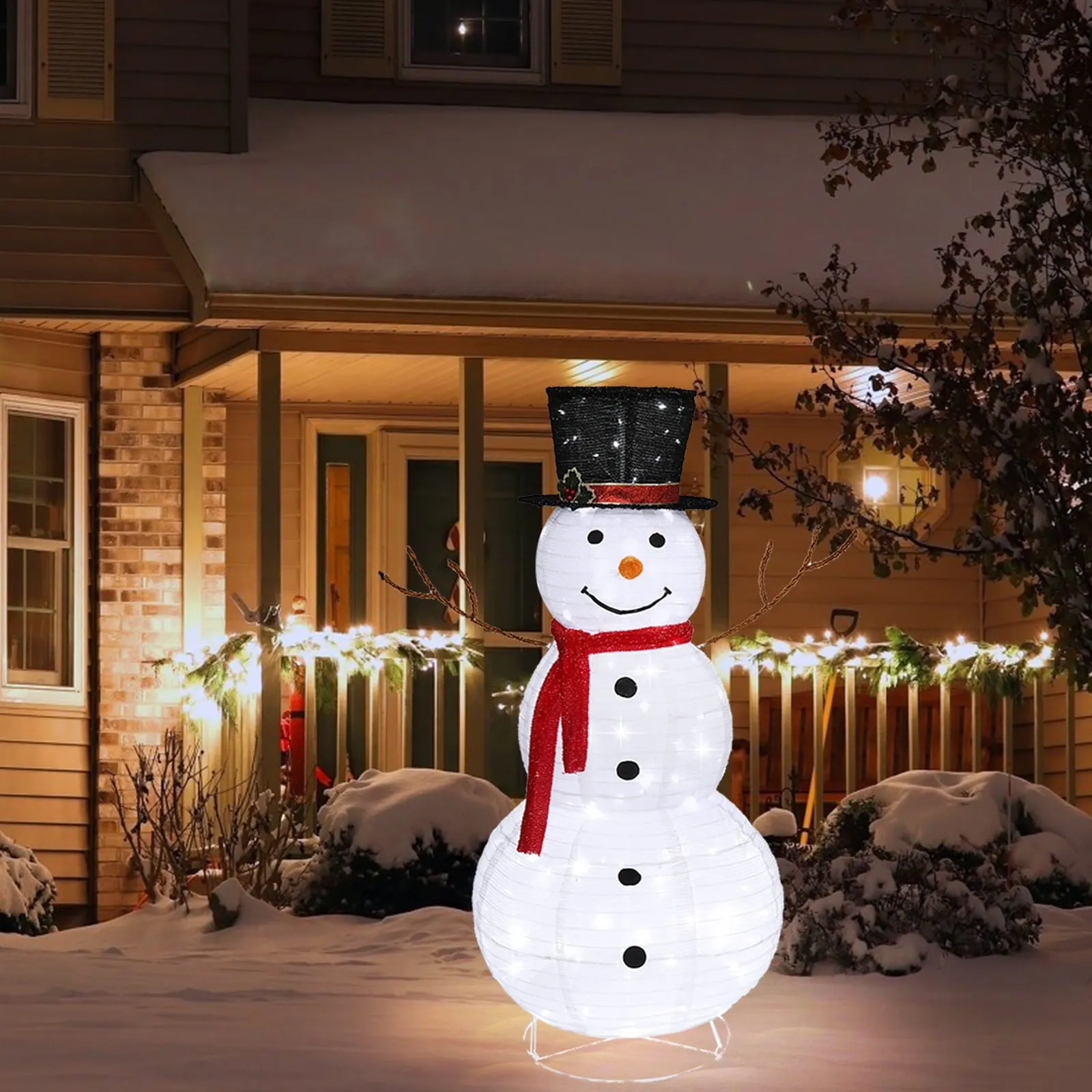 versatile 4ft Lighted Pop-Up Snowman Christmas Snowman for Christmas Outdoor Decoration with Top Hat A