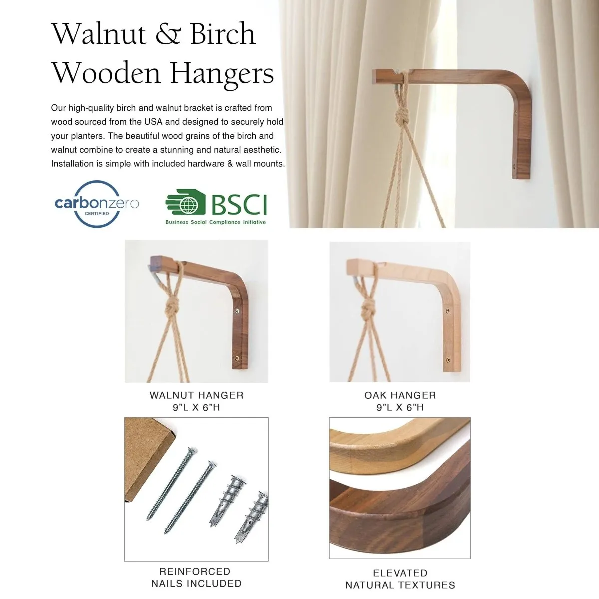 Walnut Or Birch Wall Hanger For Hanging Plants