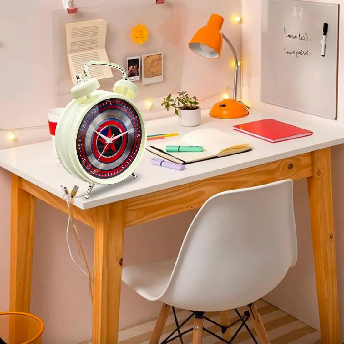 Wembley Star Theme Desk & Wall Clock Analogue Table Clock with Glass for Home/Bedroom/Living Room/Kitchen/Office - Multicolor