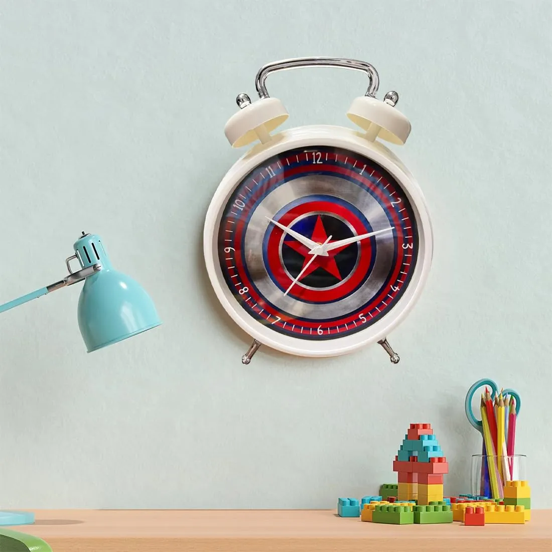 Wembley Star Theme Desk & Wall Clock Analogue Table Clock with Glass for Home/Bedroom/Living Room/Kitchen/Office - Multicolor