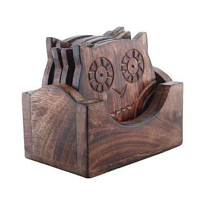 Wooden Coasters and Holder Stand- Set of 6