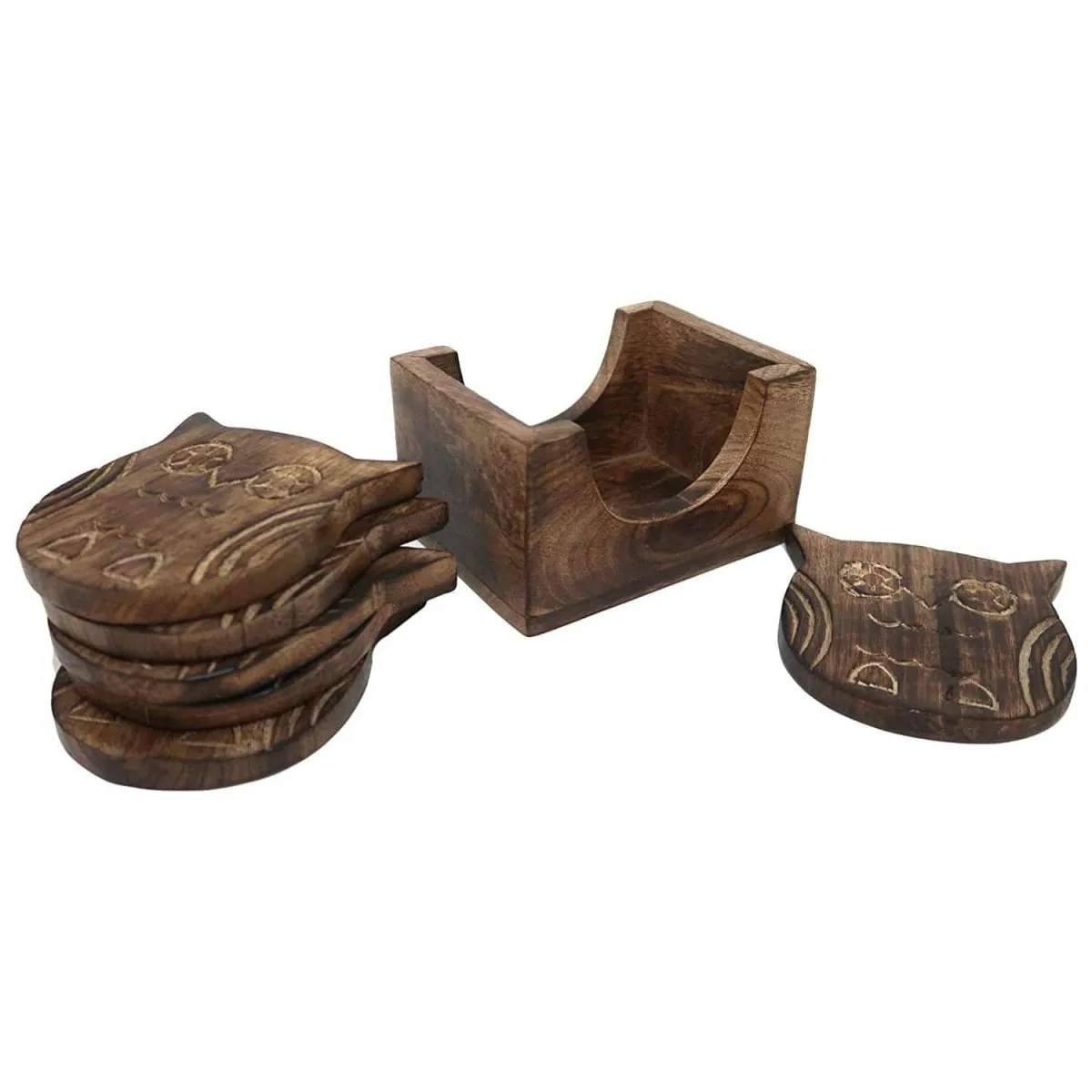 Wooden Coasters and Holder Stand- Set of 6