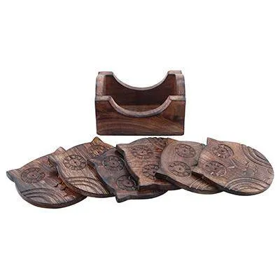 Wooden Coasters and Holder Stand- Set of 6