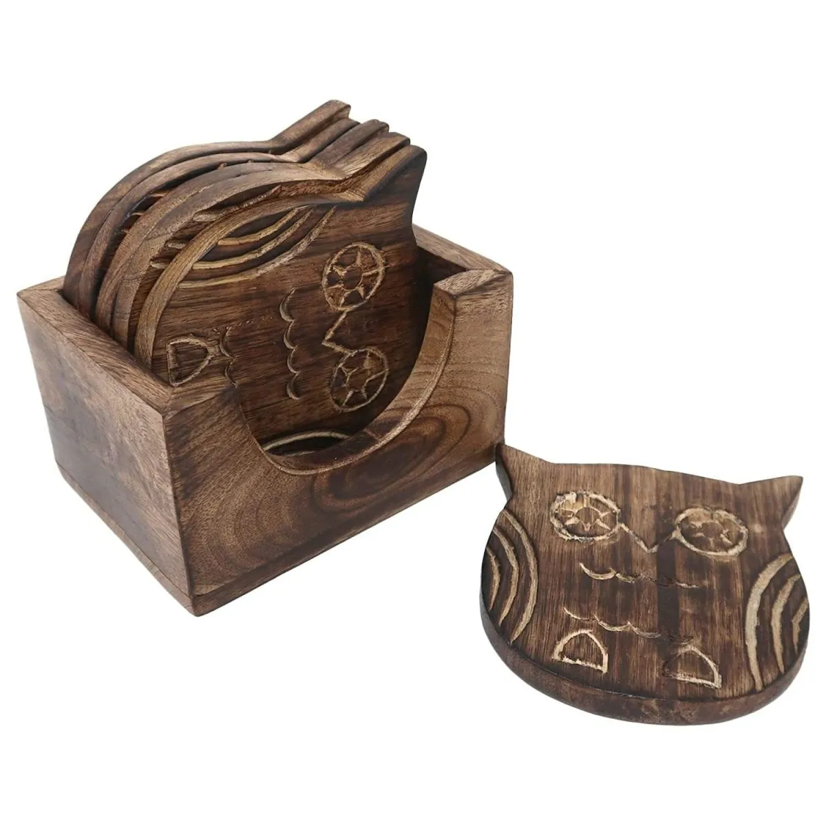 Wooden Coasters and Holder Stand- Set of 6