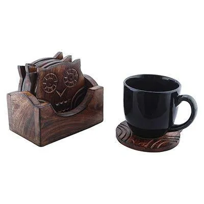 Wooden Coasters and Holder Stand- Set of 6