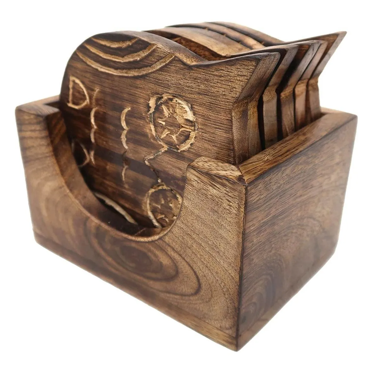 Wooden Coasters and Holder Stand- Set of 6