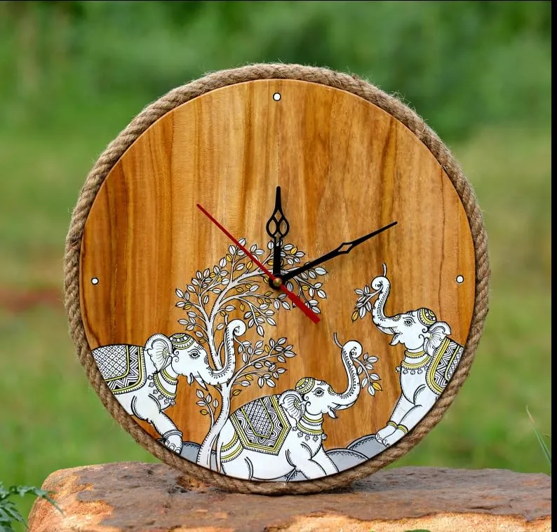 Wooden Unique Timepiece Fish Motif Clock | Natural | 10 × 0.5 × 10 in